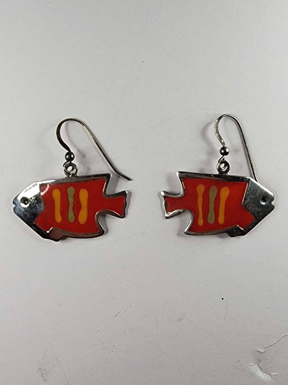 Sterling Silver Enamel Fish Earrings